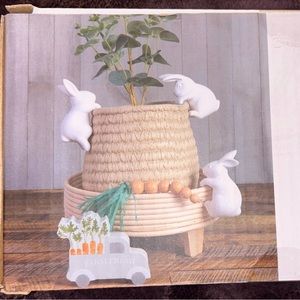 NIB! White bunny plant decorations for planted pot! Can be painted! 3 in box!